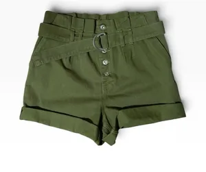 -FREE PEOPLE Cindy Utility Shorts Womens Size 4 Green Belted Paper Bag Waist thumbnail 1