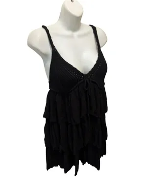 Zara Crochet Ruffle Tiered Black Dress Sz M little black Babydoll Summer Boho thumbnail 2