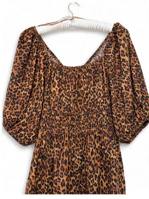 Old Navy Women’s V-Neck Leopard Smocked Puff Sleeve Mini Dress Size Large thumbnail 14