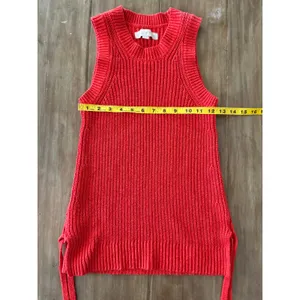 LOFT Sleeveless Knit Tunic‎ Top Red Side Tie Ribbed Sweater Tank XS thumbnail 6