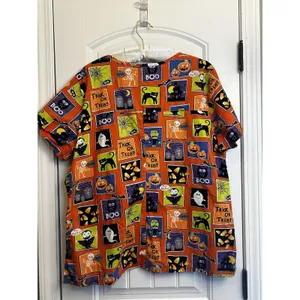 ScrubStar Halloween Scrub Top XL Ghost Pumpkin Black Cat Nurse Cotton Fun thumbnail 15
