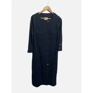 Tuckernuck Barnett Dress Womens Small Navy Blue Gold Turn-Lock Midi Sheath Work thumbnail 2