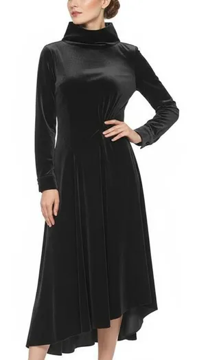 Soft Surroundings Saorise Velvet‎ Dress 4 High Neck Asymmetric Evening Wedding thumbnail 1