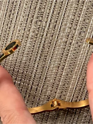 Black Round Roman Gold Tone Stainless Steel Hinge Bangle Cuff thumbnail 7