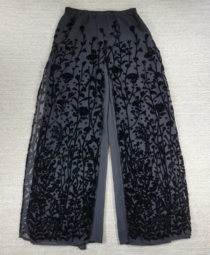 VTG Ronni Nicole Velvet Burnout Wide Leg Pants M Black Sheer Holiday Party thumbnail 1