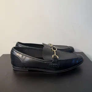 A New Day Womens 8 Black Gold Buckle Loafers Almond Toe Slip On Flat‎ Shoes Chic thumbnail 5