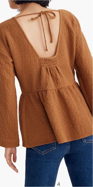 Madewell Blouse Peplum Open-Back Top Brown S thumbnail 2
