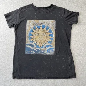 Vintage Y2K Mystic Sun‎ Shirt Gypsy Waves Retro Clouds Black Grey Medium Read! thumbnail 1