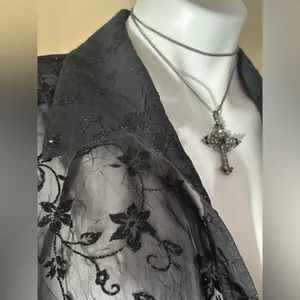 Dress Barn Collection Black Floral Lace Shimmer Print Asymmetrical Sleeves Sz XL thumbnail 4