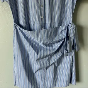 Anthropologie Maeve Button Front Wrap Mini Shirt Dress Pinstripe Large Preppy thumbnail 3