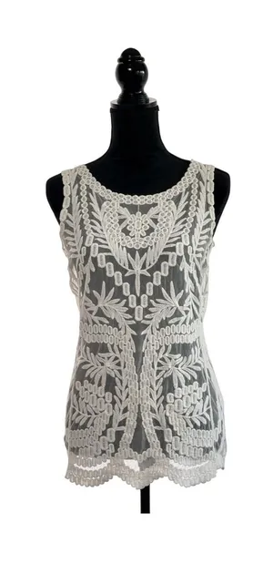 Laundry by Shelli Segal Women's Lace Y2K Boho Festival Sheer Tank Top thumbnail 1