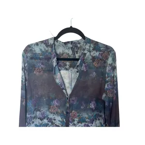 MNG Collection Womens Blouse 8 Multicolor Sheer Floral Button‎ Up Dark Academia thumbnail 3