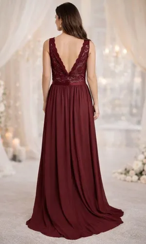 miusol burgundy lace maxi dress size xl - formal evening gown with train (minor flaw) thumbnail 2
