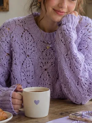 Aerie Lavender Openwork Crewneck Sweater Medium thumbnail 1