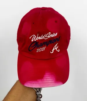Atlanta Braves 2021 World Series Winner Custom Bleach Splatter Dad Hat OS thumbnail 1
