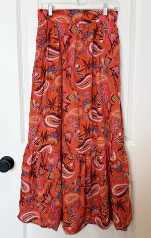 Boden Womens Paisley Tiered Maxi Skirt Size 10 Red Boho Prairie Peasant Cotton‎ thumbnail 1