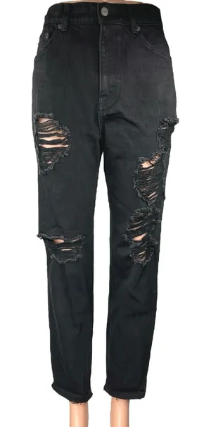 Pull & Bear Women's Black Distressed High Waisted Cropped Mom Denim Jeans Size 6 thumbnail 1