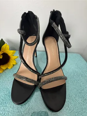 BCBGeneration Black Strappy Crystal-Embellished Stiletto Heels thumbnail 3