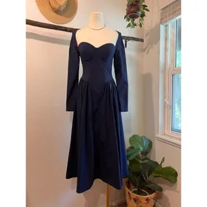 Marthea Navy Blue Corset Long Sleeve Midi Summer Dress Size XS thumbnail 15