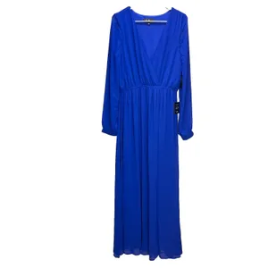 NWT Lulus Wondrous Water Lilies Royal‎ Blue Long Sleeve Slit Maxi Dress LARGE thumbnail 4