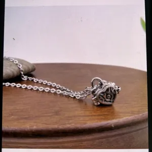 Heart message Box Locket Pendant silver tone chain necklace thumbnail 3