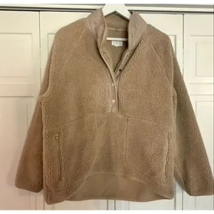 Lou & Grey Loft tan Sherpa oversized pullover fleece large thumbnail 10