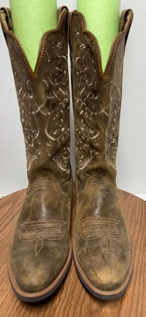Twisted X Womens Embroidered Brown Tan Leather Distressed Cowboy/girl Boots 8.5 thumbnail 1