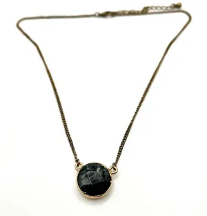 Rare circle charcoal jewel necklace with antique gold chain NWOT 3” extender thumbnail 1