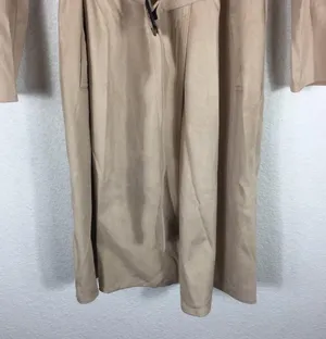 Zara Tan Trench Coat XS Faux Suede Double Breasted Belted Classic Mid Length thumbnail 10