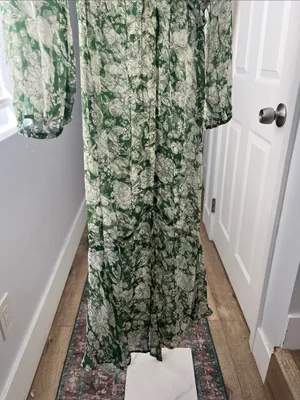 NWT Mango MNG Floral Sheer Green White Romantic Twist Front Midi Dress XS $129 thumbnail 11