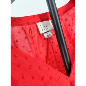 100% cotton Blouse flare milkmaid peasant whimsy v-neck textured women Large thumbnail 4