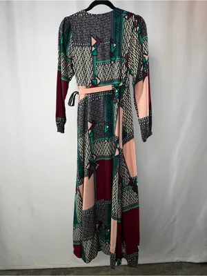 NWT Anthropologie Porridge Multi Color Abstract Patch Work Wrap Maxi Dress XS‎ thumbnail 7