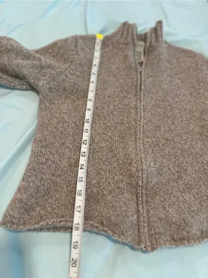 LL Bean Lambswool Angora Blend Oatmeal Sz:M Full Zip Cardigan Sweater Mock Neck. thumbnail 4