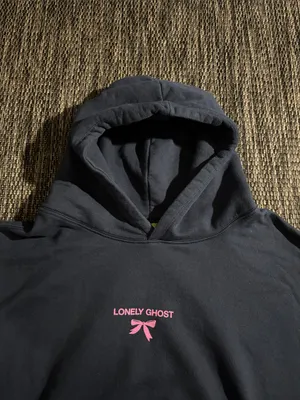 Lonely Ghost Hoodie Pullover Sweatshirt Navy Pink Bow Logo Size XL thumbnail 3