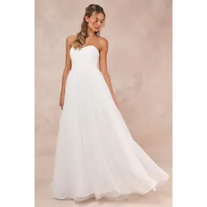 NWT Lulus Blissful Forever White Tulle Lace Strapless Pleated Maxi Dress Size M thumbnail 3