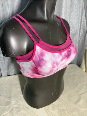 Good American Pink Tie-Dye Double-Strap Sports Bralette thumbnail 3