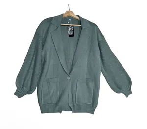 NEW Deep Self Cardigan Sweater Womens Sz S Green Notch Lapel Long Sleeve Winter thumbnail 1