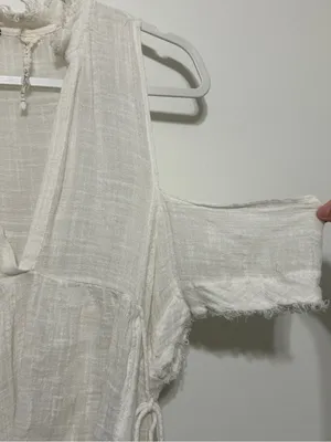 Free People One Gauze Indus Cold Shoulder Blouse Size Small Boho White Top thumbnail 5