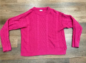 J.Crew Pink Cable Knit Sweater Cozy Barbiecore Clueless Aesthetic Women’s L thumbnail 1