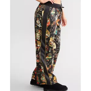 NEW Ed Hardy Flashboard Track Pants Black Gold Embroidered Women's Size L Skull thumbnail 2