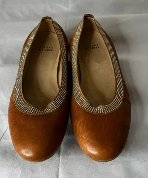 Stuart Weitzman Tan Brown Leather Ballet Flats with Crystal Trim Size 8.5 thumbnail 1