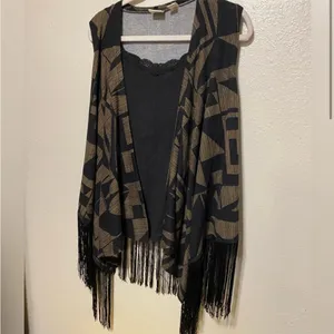 Westbound Geo Tassel Open Front Vest Cardigan | Boho Asymmetrical Layer (L) thumbnail 7
