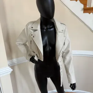 Leather Moto Jacket Crop Faux Motorcycle Jacket Belted Crop Coat Trench Cardigan thumbnail 7