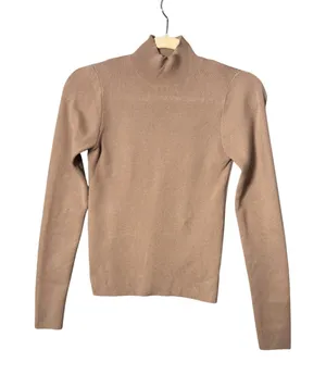 Commense Womens Mock Neck Sweater M Tan Ribbed Long Sleeve Minimalist Chic thumbnail 1