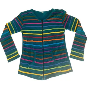 Rainbow Striped Textured Full Zip Long Sleeve Cotton Sweater Womens XXL thumbnail 1