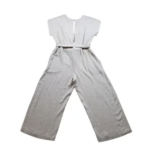 Monteau Jumpsuit Womens Large Beige Linen Wide Leg V-Neck Cropped Boho Overall thumbnail 10