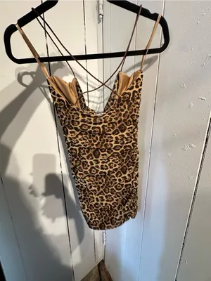 AKIRA NWT Leopard Print Ruched Dress with Spaghetti Straps - Brown thumbnail 3