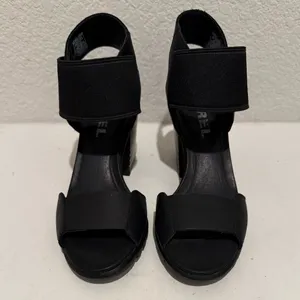 SOREL Nadia Black Leather Strappy Lug Sole Block Heel Sandals Comfort Size 7.5 thumbnail 3