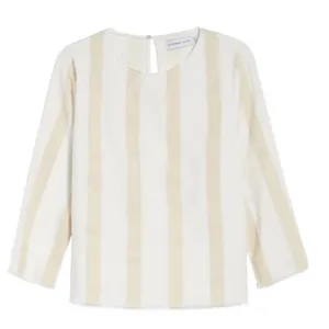 Sincerely Jules Striped Cream Ivory Tan and White Boho Blouse Size Small S thumbnail 2