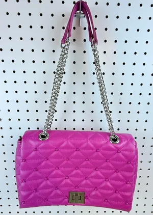 INC International Concepts Hot Pink Quilted Chain Shoulder Bag thumbnail 1
